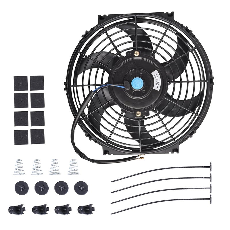 GESEXI 7 Inch Slim Fan Push Pull Electric Radiator Cooling Fan Universal High Performance 12V 80W Motor with Fan Mounting Kit (Black) - Image 1